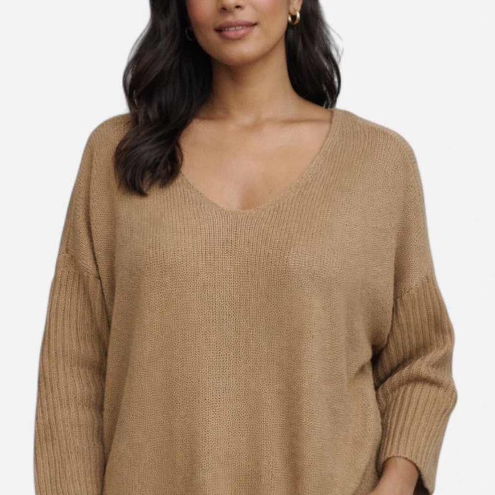 Impressions Tan Ribbed Knit Sleeve Sweater